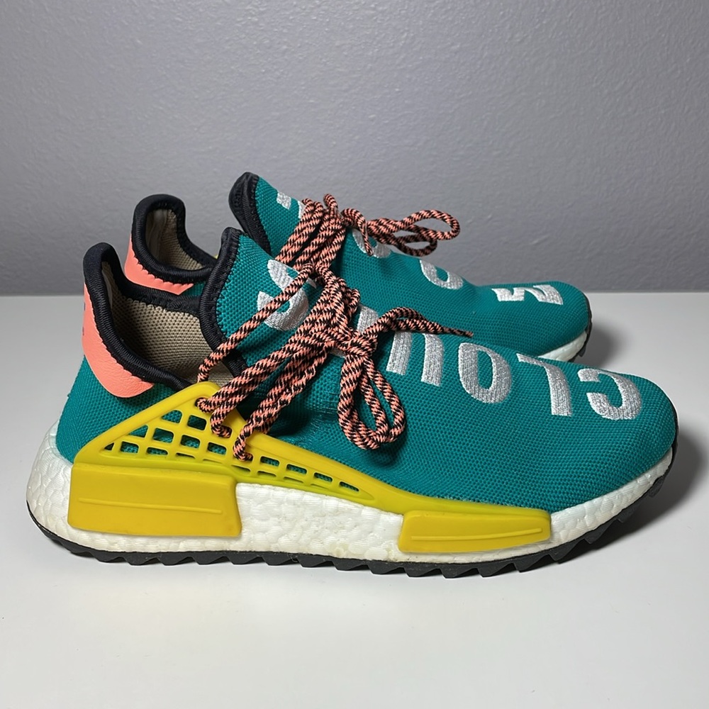 Adidas NMD Human Race Trail X Pharrell Sun Glow Teal SlipOn Mens size 7.5